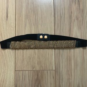 Black Stretchy Belt with Gold Chain Accent